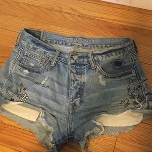 High-rise Denim Painted Shorts